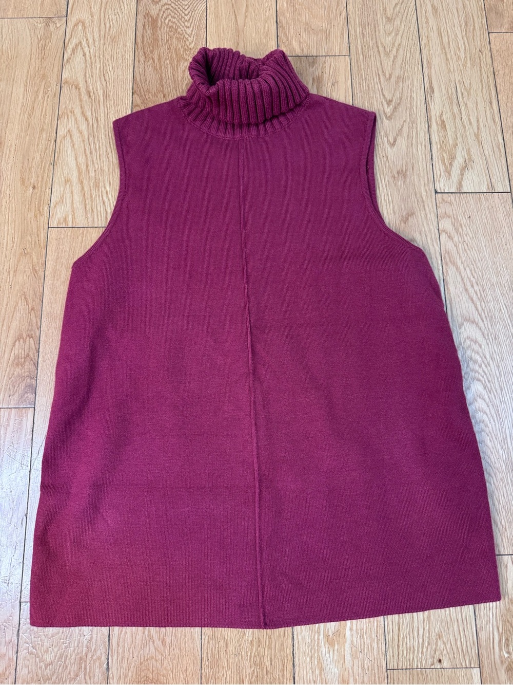 Marled Sleeveless Knit Turtleneck in Raspberry - Picture 3 of 11